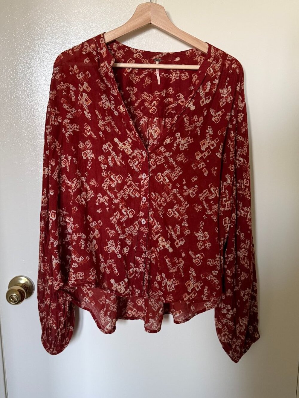 Free People Red Printed Button Down Shirt S